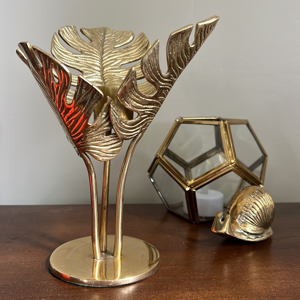 Anthropologie Gold Leaf Candle Holder